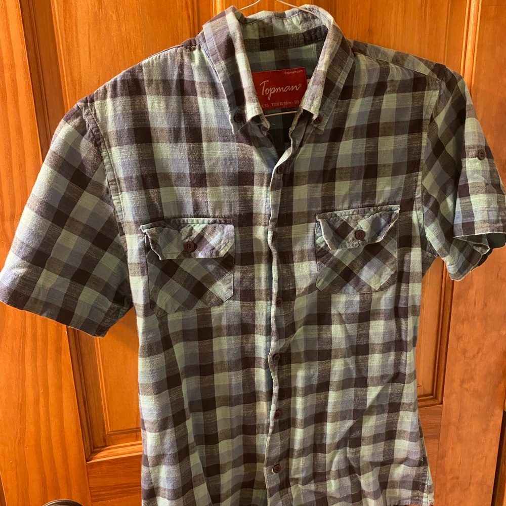 Men’s Topman Designer Button Down Plaid Blue Shirt